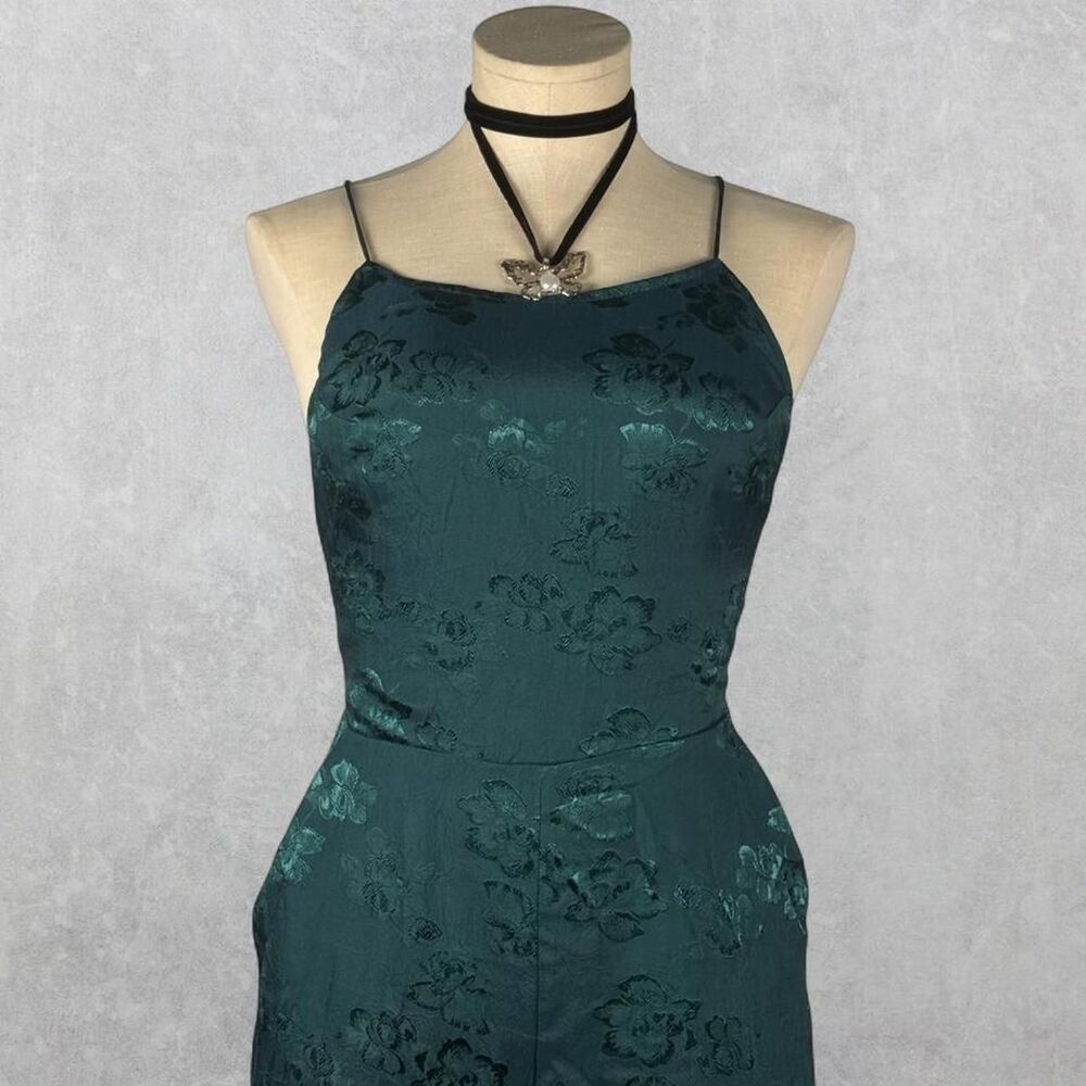 Urban Outfitters Emerald Green “Lily” Floral Jacquard Lace-Up Jumpsuit - Picture 4 of 8